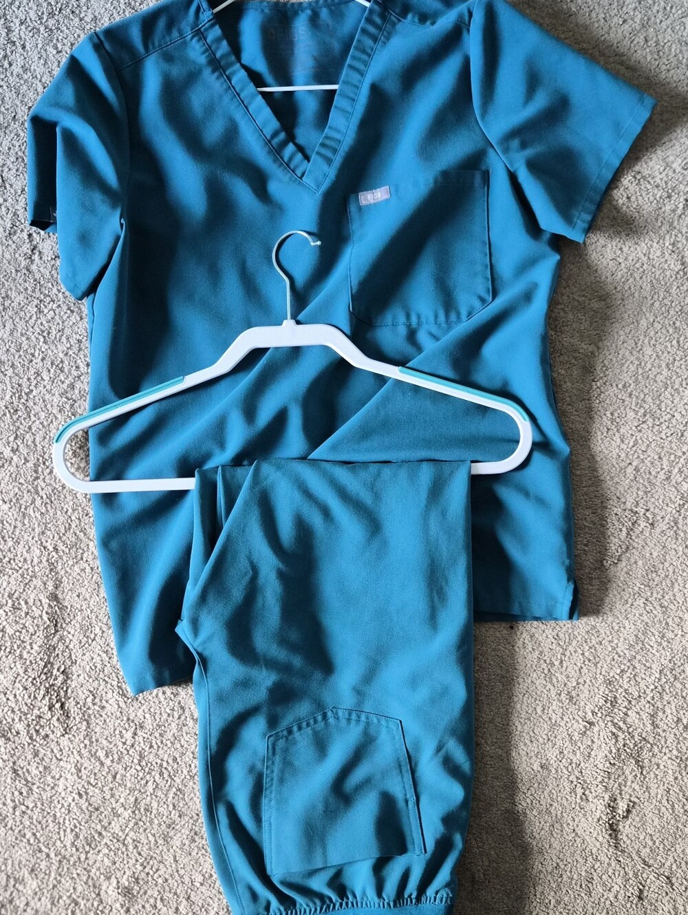 Teal Medical Scrub Set - V-Neck Top & Drawstring Pants